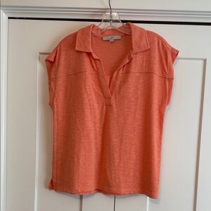 LOFT Coral Short Sleeve Polo Blouse